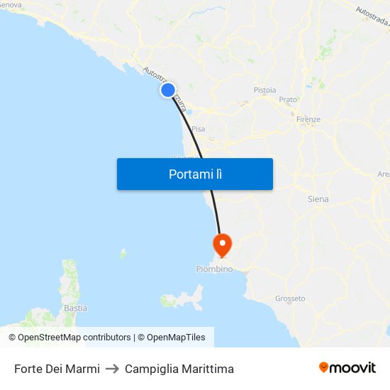 Forte Dei Marmi to Campiglia Marittima map