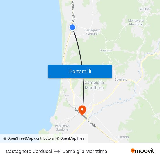 Castagneto Carducci to Campiglia Marittima map