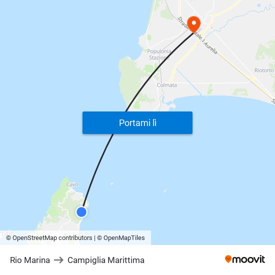 Rio Marina to Campiglia Marittima map