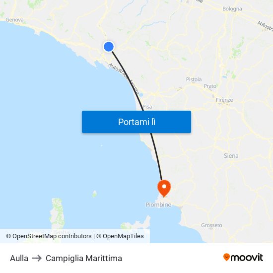 Aulla to Campiglia Marittima map