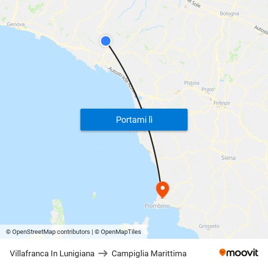 Villafranca In Lunigiana to Campiglia Marittima map