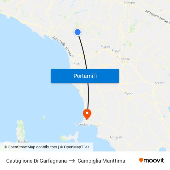 Castiglione Di Garfagnana to Campiglia Marittima map