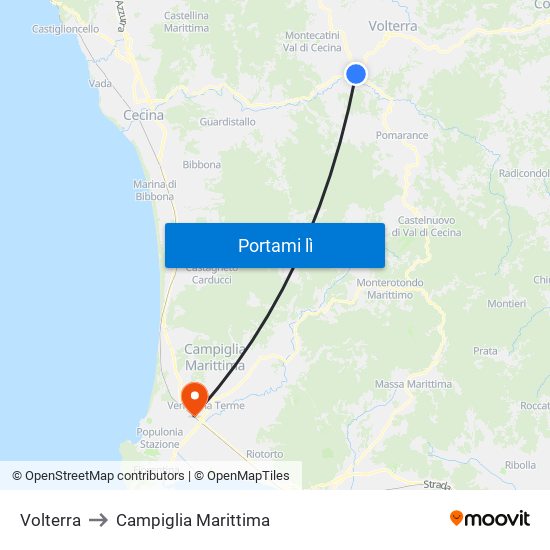 Volterra to Campiglia Marittima map