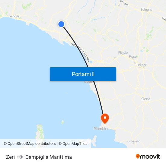 Zeri to Campiglia Marittima map