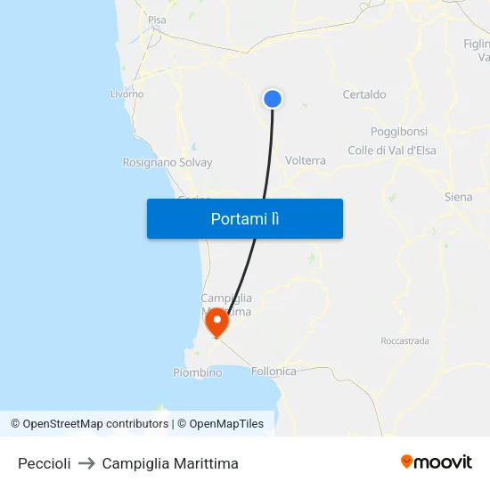 Peccioli to Campiglia Marittima map