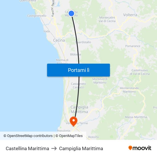 Castellina Marittima to Campiglia Marittima map