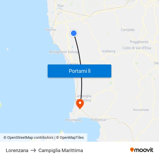 Lorenzana to Campiglia Marittima map