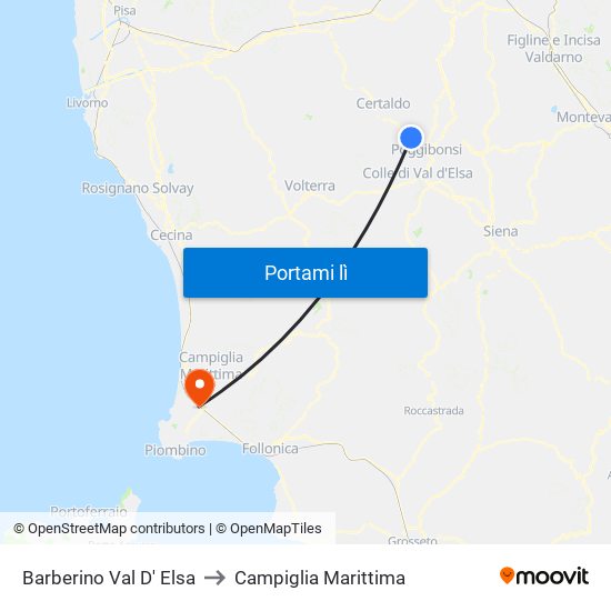 Barberino Val D' Elsa to Campiglia Marittima map
