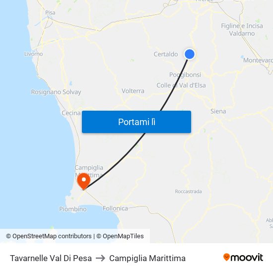 Tavarnelle Val Di Pesa to Campiglia Marittima map