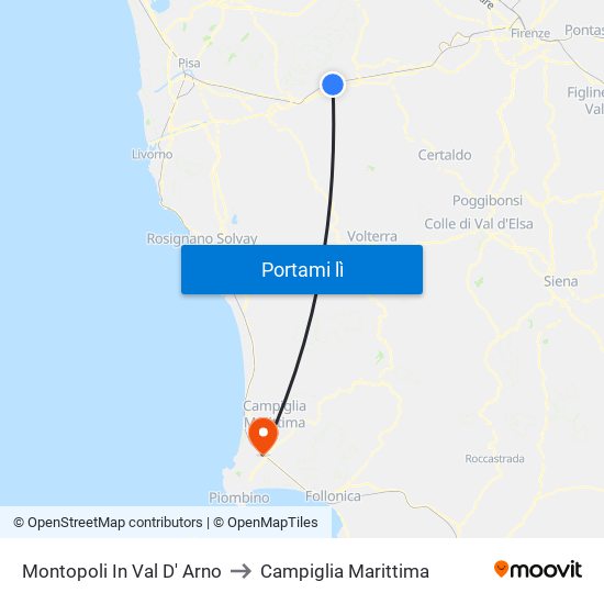 Montopoli In Val D' Arno to Campiglia Marittima map