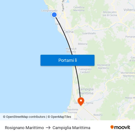 Rosignano Marittimo to Campiglia Marittima map