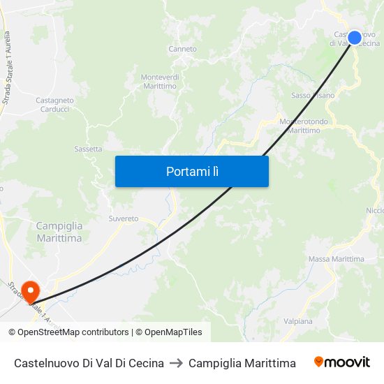 Castelnuovo Di Val Di Cecina to Campiglia Marittima map