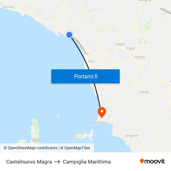 Castelnuovo Magra to Campiglia Marittima map