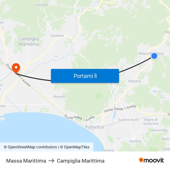 Massa Marittima to Campiglia Marittima map