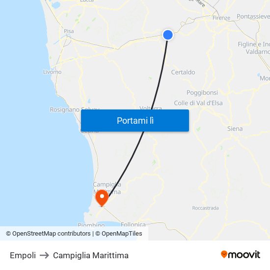 Empoli to Campiglia Marittima map