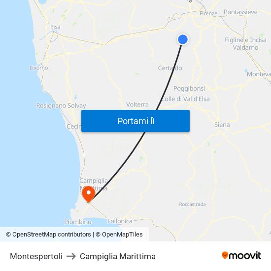 Montespertoli to Campiglia Marittima map