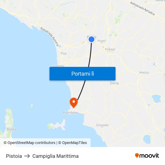 Pistoia to Campiglia Marittima map