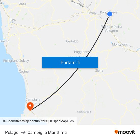 Pelago to Campiglia Marittima map