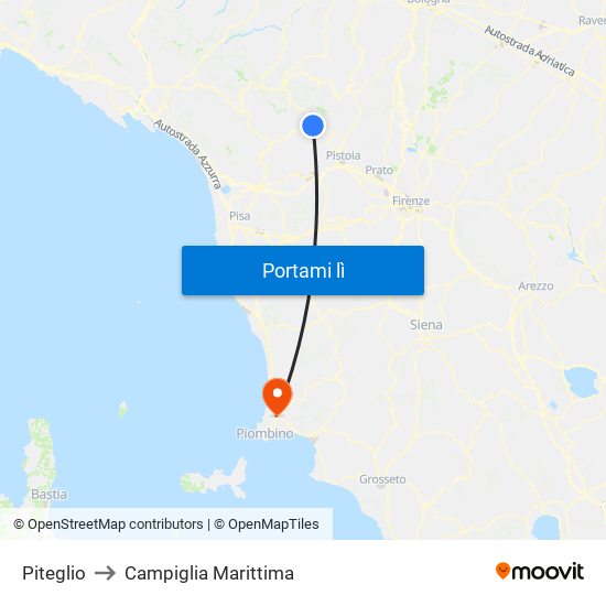 Piteglio to Campiglia Marittima map