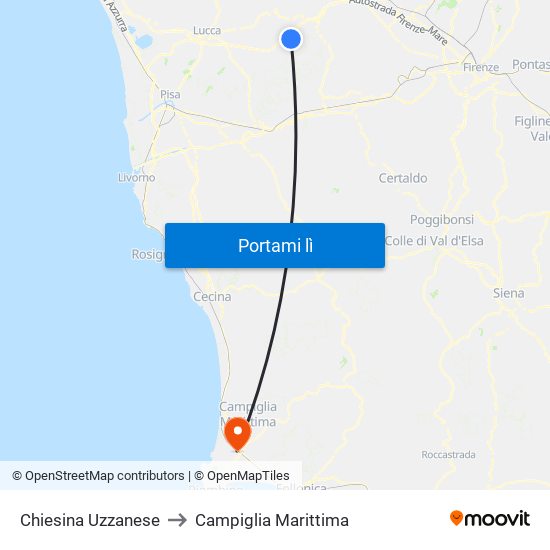 Chiesina Uzzanese to Campiglia Marittima map