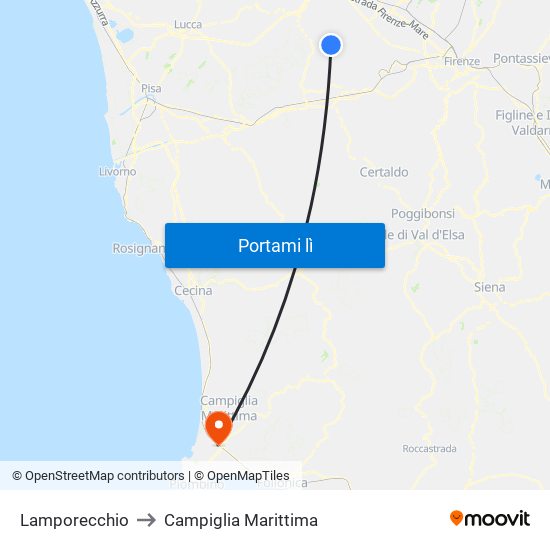 Lamporecchio to Campiglia Marittima map