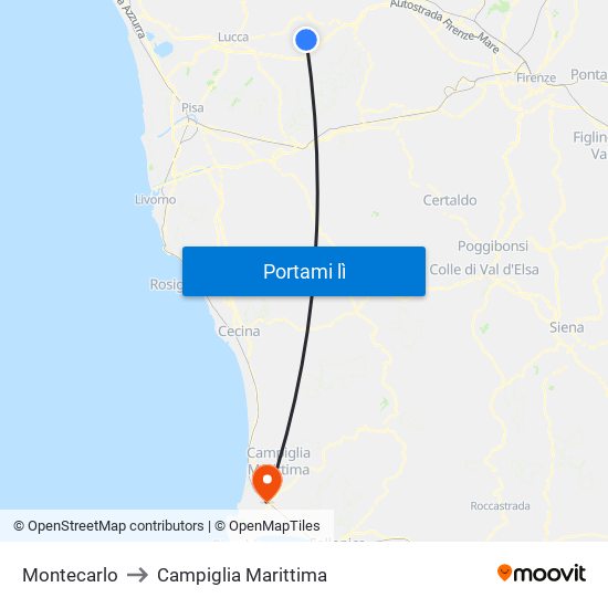 Montecarlo to Campiglia Marittima map