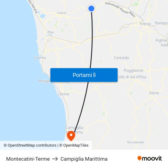 Montecatini-Terme to Campiglia Marittima map