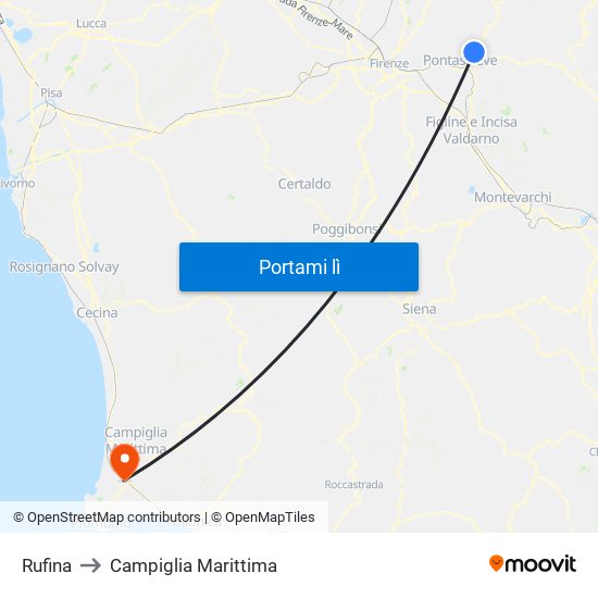 Rufina to Campiglia Marittima map