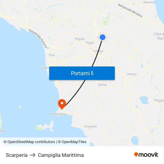 Scarperia to Campiglia Marittima map