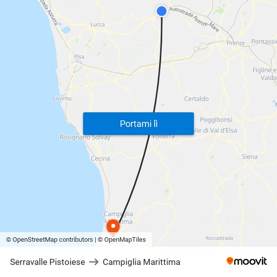 Serravalle Pistoiese to Campiglia Marittima map