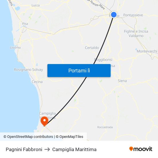 Pagnini Fabbroni to Campiglia Marittima map