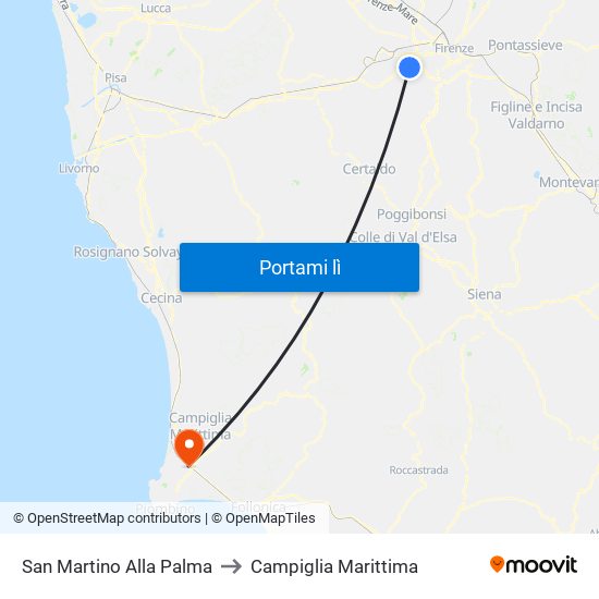 San Martino Alla Palma to Campiglia Marittima map