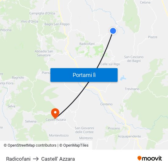 Radicofani to Castell' Azzara map