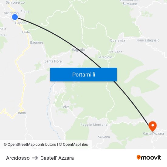Arcidosso to Castell' Azzara map