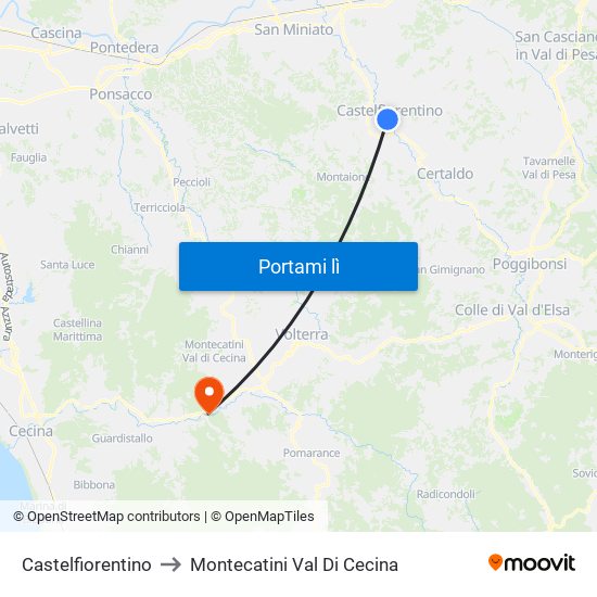 Castelfiorentino to Montecatini Val Di Cecina map