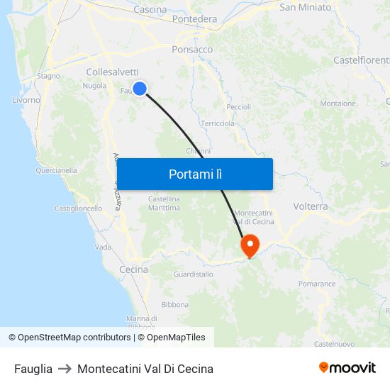 Fauglia to Montecatini Val Di Cecina map