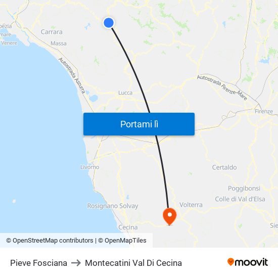 Pieve Fosciana to Montecatini Val Di Cecina map