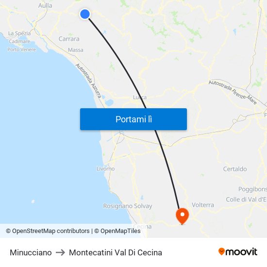 Minucciano to Montecatini Val Di Cecina map