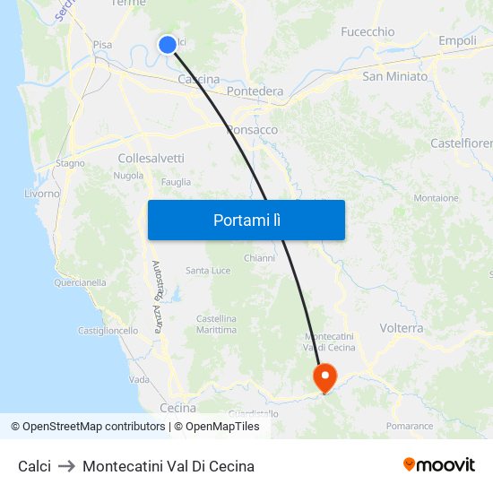 Calci to Montecatini Val Di Cecina map