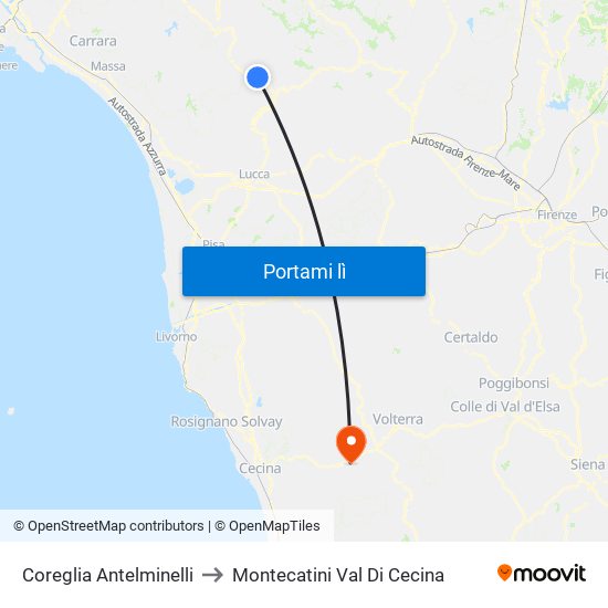 Coreglia Antelminelli to Montecatini Val Di Cecina map