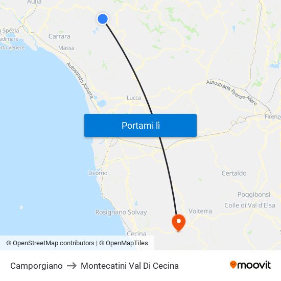 Camporgiano to Montecatini Val Di Cecina map