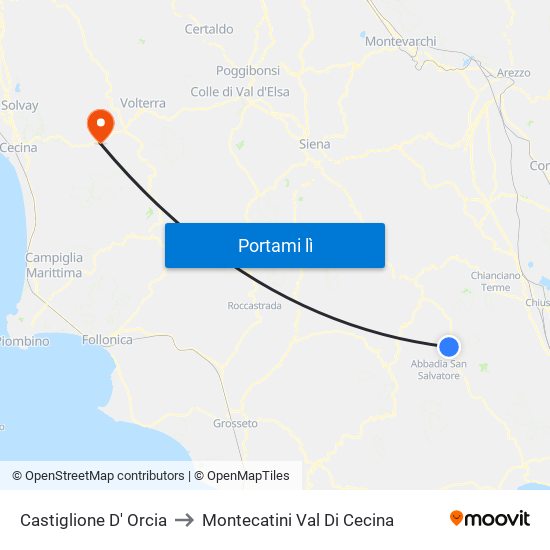 Castiglione D' Orcia to Montecatini Val Di Cecina map