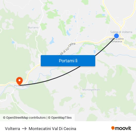 Volterra to Montecatini Val Di Cecina map