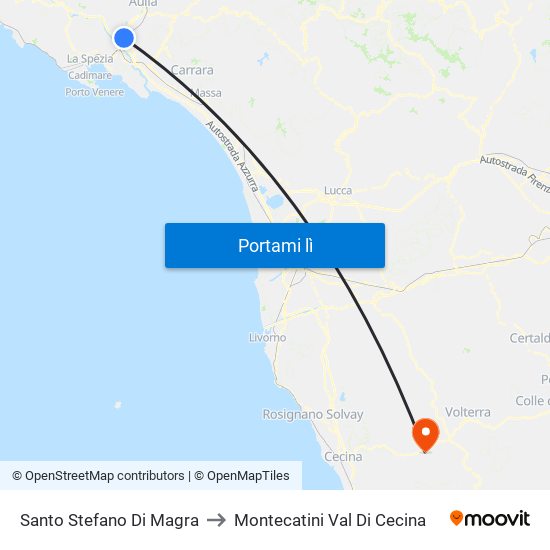 Santo Stefano Di Magra to Montecatini Val Di Cecina map
