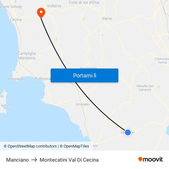 Manciano to Montecatini Val Di Cecina map