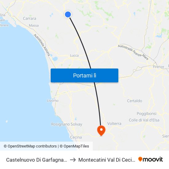 Castelnuovo Di Garfagnana to Montecatini Val Di Cecina map