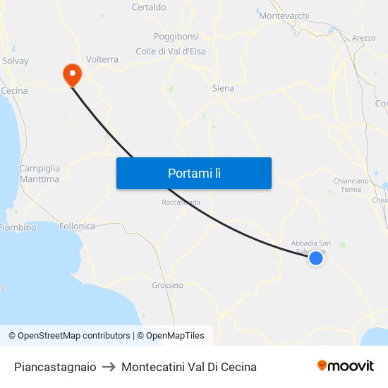 Piancastagnaio to Montecatini Val Di Cecina map