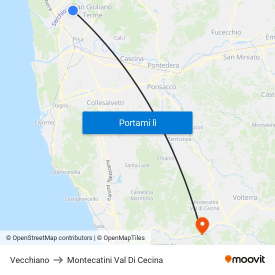 Vecchiano to Montecatini Val Di Cecina map