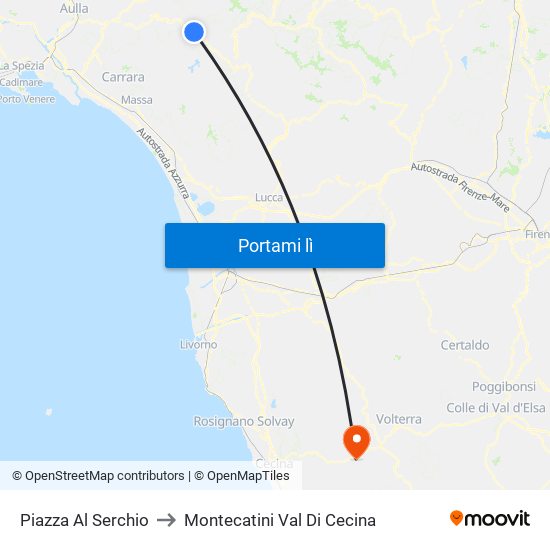 Piazza Al Serchio to Montecatini Val Di Cecina map