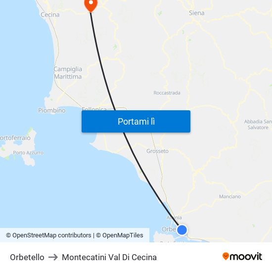 Orbetello to Montecatini Val Di Cecina map